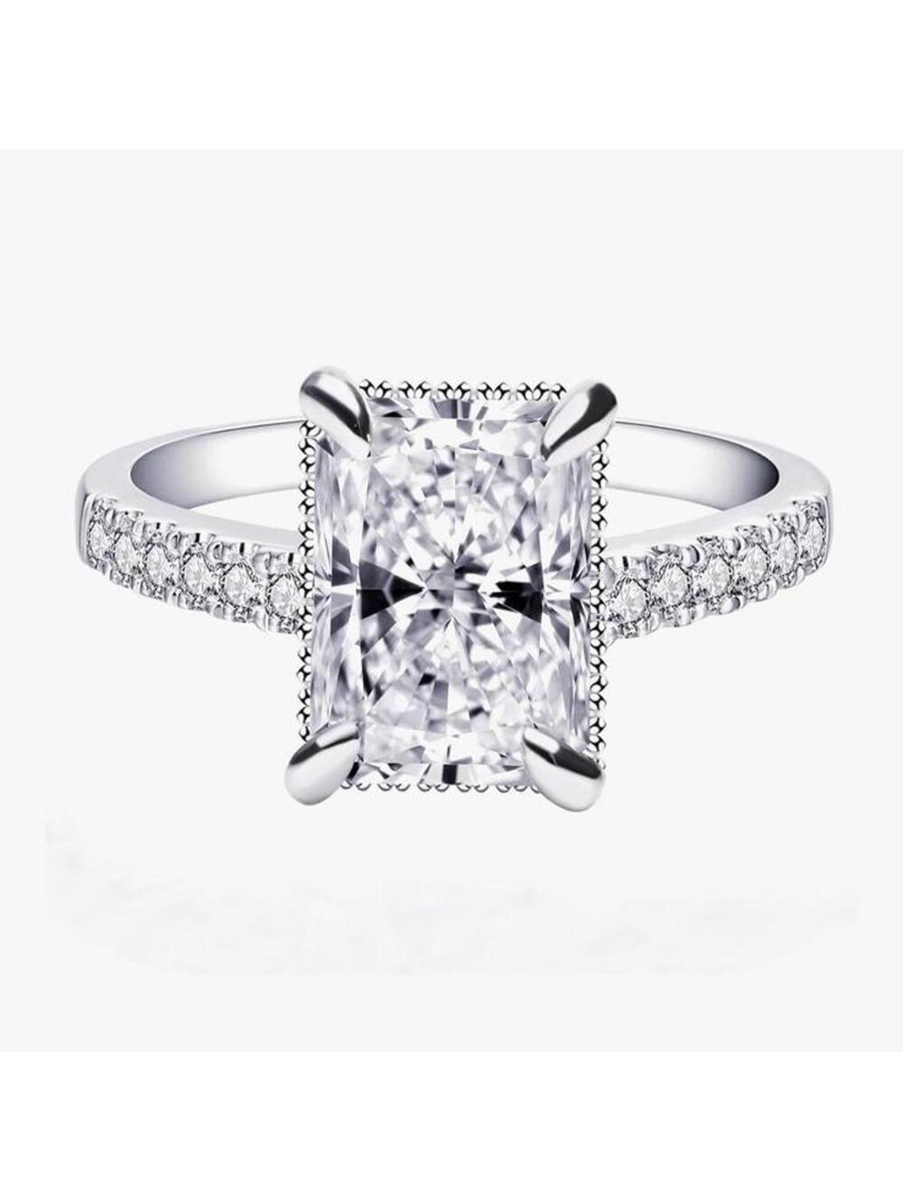 3 Carat Radiant Cut Moissanite Ring Sterling Silver 18K White Gold Plating Sz 7